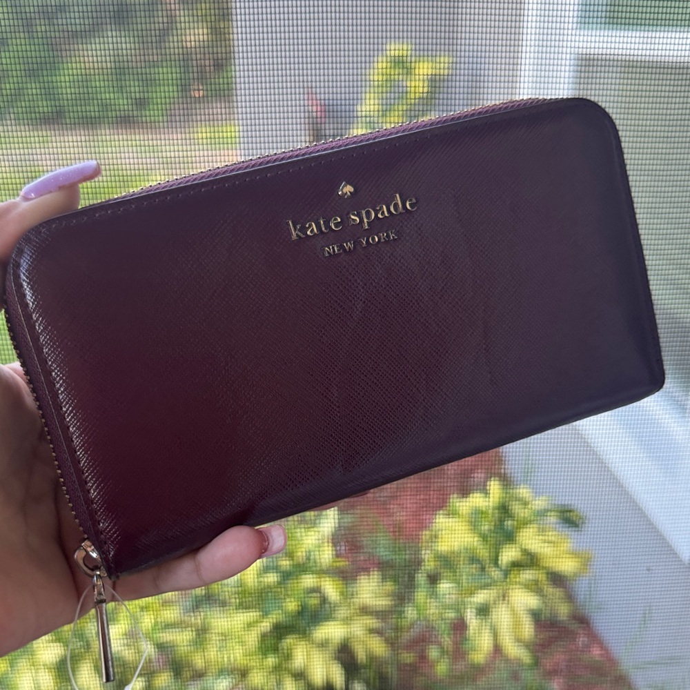 kate spade Burgundy Saffiano Zip Around Wallet